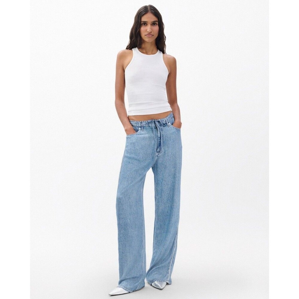 Rag & Bone Miramar Drawstring Lounge Pants M Zoe Wide Leg Trompe L’Oeil Jeans